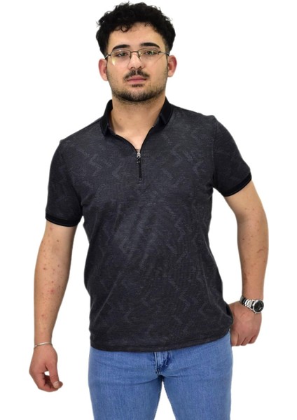Erkek Polo Yaka Fermuarlı Merserize Jakarlı Tişört 7570 BGL-ST04536