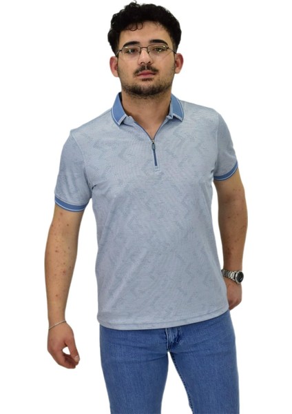 Erkek Polo Yaka Fermuarlı Merserize Jakarlı Tişört 7570 BGL-ST04536