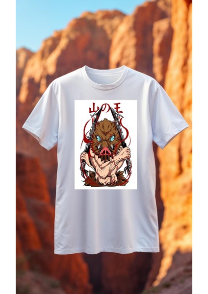 DS24 Demon Slayer Beyaz Baskılı Tişört Premium Kaliteli Kumaş Soyulmayan Baskı