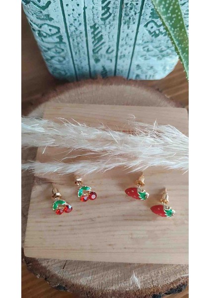 Çelik 2 Li Kız Çocuk/ Bebek Küpesi Kiraz Çilek Yeni Sezon fiyatları