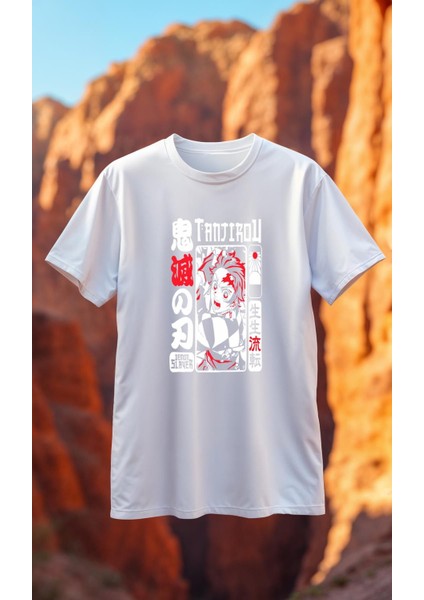 DS92 Demon Slayer Beyaz Baskılı Tişört Premium Kaliteli Kumaş Soyulmayan Baskı