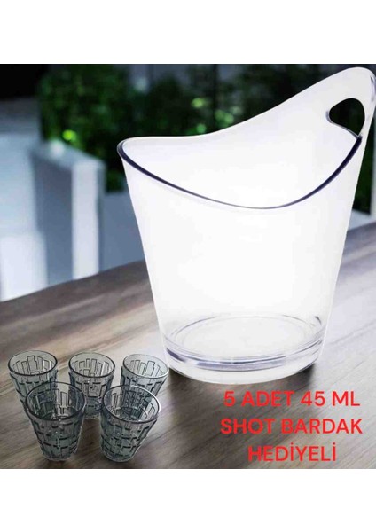 4 Litrelik Buz Kovası ( 5 Adet 45 ml Polikarbon Plastik Füme Shot Bardak Hediyeli )