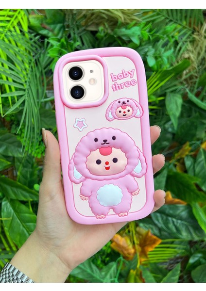 Apple iPhone 12 ve 12 Pro Uyumlu Darbe Emici Yumuşak Dokulu 3D Tatlı Koyun Desenli Premium Telefon Kılıfı