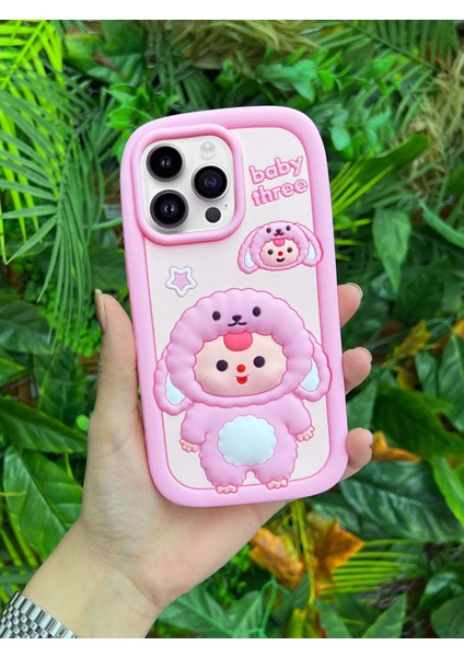 Apple iPhone 14 Pro Uyumlu Darbe Emici Yumuşak Dokulu 3D Tatlı Koyun Desenli Premium Telefon Kılıfı