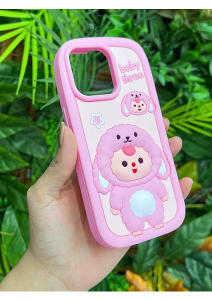 Apple iPhone 13 Pro Uyumlu Darbe Emici Yumuşak Dokulu 3D Tatlı Koyun Desenli Premium Telefon Kılıfı