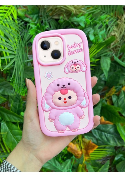 Apple iPhone 15 14 ve 13 (3 Model) Uyumlu Darbe Emici Yumuşak Dokulu 3D Koyun Desenli Lüx Telefon Kılıfı