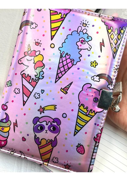 Sevimli Unicorn Desenli Yumuşak Kapak Çizgili Kilitli Günlük Defter Ajanda