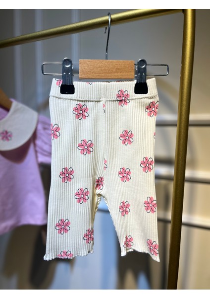 Çiçek Yaka Detaylı Kız Bebek Soft Pembe Alt-Üst Takım %100 Organıc Cotton