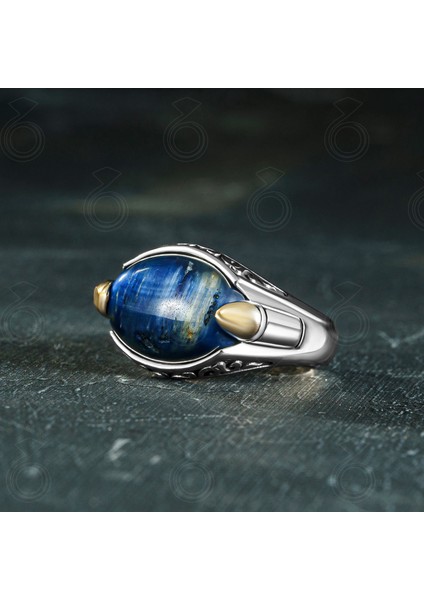 Gümüş Mavi Kaplan Gözü Taşlı Mermi Tasarım Erkek Yüzük modelleri