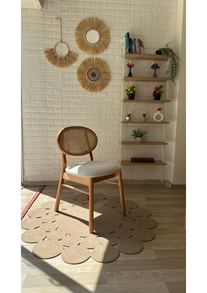 Concept Oslo Sandalye Teddy Krem Kumaş Hasırlı Naturel Ahşap Sandalye
