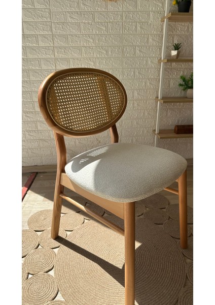 Concept Oslo Sandalye Teddy Krem Kumaş Hasırlı Naturel Ahşap Sandalye fiyatları