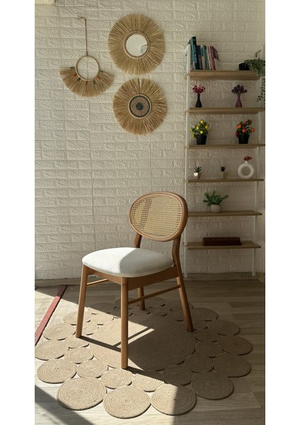 Concept Oslo Sandalye Teddy Krem Kumaş Hasırlı Naturel Ahşap Sandalye fırsatları