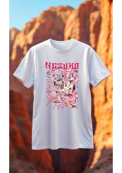 Nezuko Demon Slayer Beyaz Baskılı Tişört Premium Kaliteli Kumaş Soyulmayan Baskı