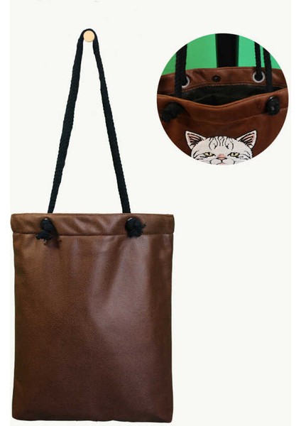 Kedi Desenli Punch Heybe Kadın Omuz Çantası fiyatları