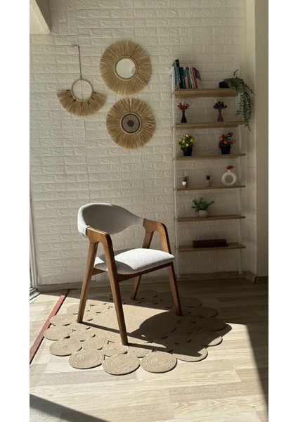 Concept Lorenzo Sandalye Teddy Krem Kahve Desenli Kumaş Ceviz Ahşap Sandalye