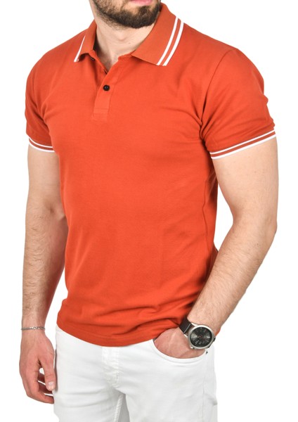 Slim Fit Pamuklu Kumaş Polo Yaka Tişört Nefes Alan Dar Kesim Kıvrılmaz Yaka Tişört 2503021