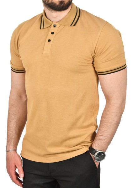 Slim Fit Pamuklu Kumaş Polo Yaka Tişört Nefes Alan Dar Kesim Kıvrılmaz Yaka Tişört 2503021