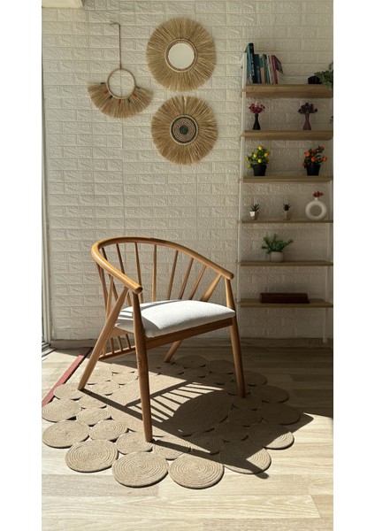 Concept Kaburga Sandalye Teddy Krem Kumaş Natural Ahşap Sandalye