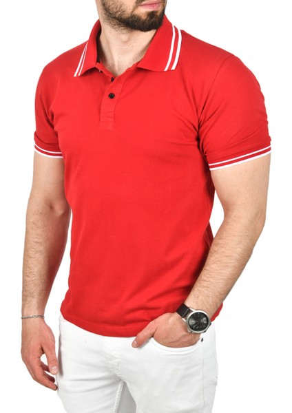 Slim Fit Pamuklu Kumaş Polo Yaka Tişört Nefes Alan Dar Kesim Kıvrılmaz Yaka Tişört 2503021