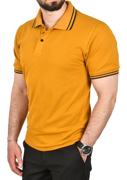 Slim Fit Pamuklu Kumaş Polo Yaka Tişört Nefes Alan Dar Kesim Kıvrılmaz Yaka Tişört 2503021