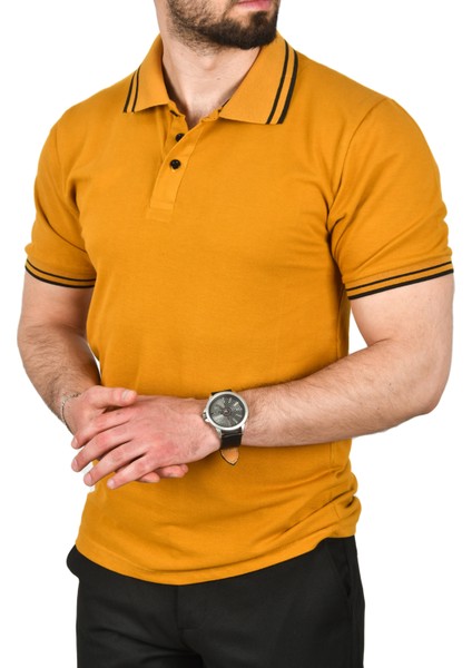 Slim Fit Pamuklu Kumaş Polo Yaka Tişört Nefes Alan Dar Kesim Kıvrılmaz Yaka Tişört 2503021 indirimleri