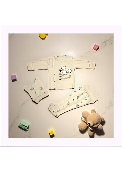 Sincap Nakışlı 3 Lü Zıbın Takımı 0-3 Ay %100 Pamuktan