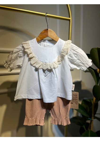 Fırfırlı Fisto Yakalı Kız Bebek Kahverengi Alt-Üst Takım %100 Organıc Cotton modelleri