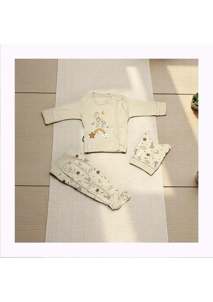 Zürafa Nakışlı 3lü Zıbın Seti 0-3 Ay %100 Pamuktan