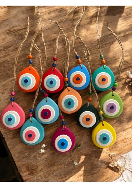 12LI El Yapımı Beton Nazar Boncuğu - Vernikli