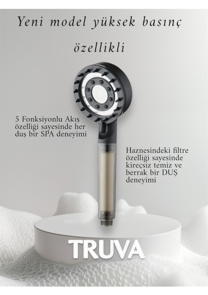 10 Adet Yedek Filtreli Siyah Renk Masaj Özellikli Duş Başlığı (Su Tasarruflu ve Kireç Önleyici Özellikli)