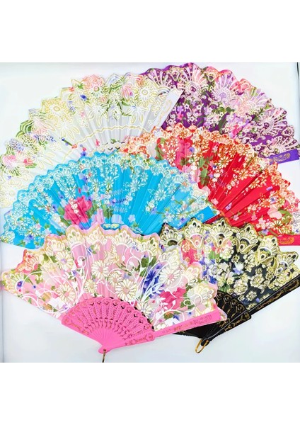 Örme Desenli Altın Işlemeli Desenli Yelpaze Düğün Kına Nişan Eğlence Organisazyon ve Yaz Için Yelpaze indirimleri