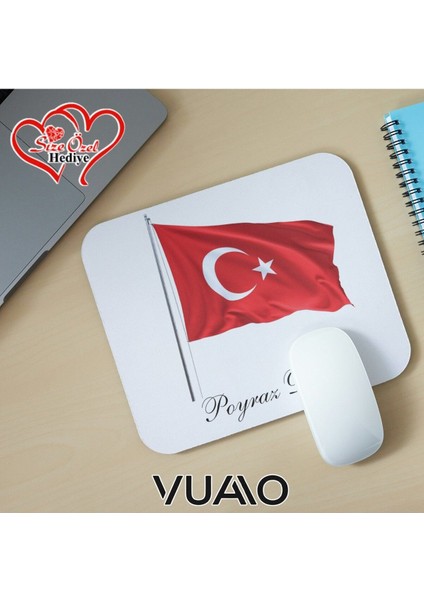 Kişiye Özel Isimli ve Türk Bayraklı Mouse Pad 21X17 Cm, Kaymaz Taban - Baskılı Mousepad