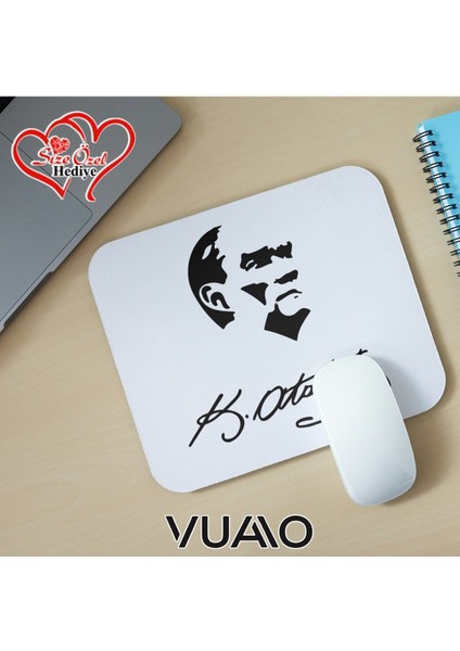 Kişiye Özel Isimli ve Mustafa Kemal Atatürk Temalı Imzalı Mouse Pad 21X17 cm - Baskılı Mousepad
