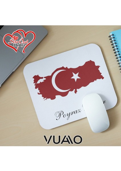 Kişiye Özel Isimli ve Türk Bayraklı Mouse Pad 21X17 Cm, Kaymaz Taban - Baskılı Mousepad