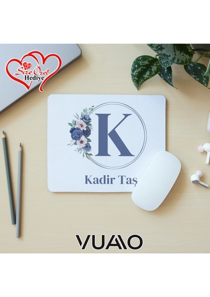 Kişiye Özel Isimli ve Harfli Desenli Mouse Pad 21X17 Cm, Kaymaz Taban - Baskılı Mousepad