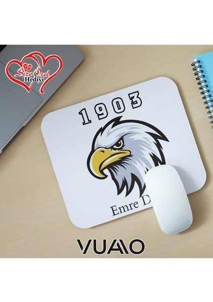 Kişiye Özel Isimli ve Kartal Temalı Mouse Pad 21X17 Cm, Kaymaz Taban - Baskılı Mousepad