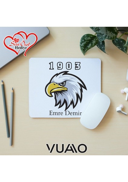 Kişiye Özel Isimli ve Kartal Temalı Mouse Pad 21X17 Cm, Kaymaz Taban - Baskılı Mousepad