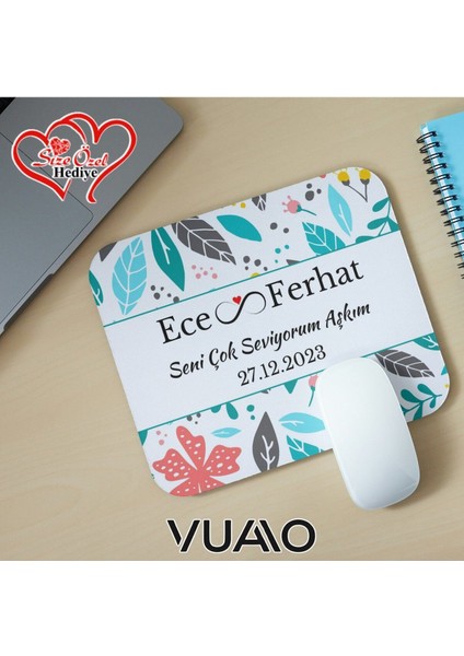 Kişiye Özel Isimli ve Tarihli Desenli Mouse Pad 21X17 Cm, Kaymaz Taban - Baskılı Mousepad