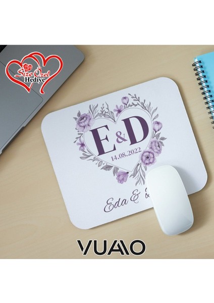 Kişiye Özel Isimli ve Harfli Desenli Mouse Pad 21X17 Cm, Kaymaz Taban - Baskılı Mousepad