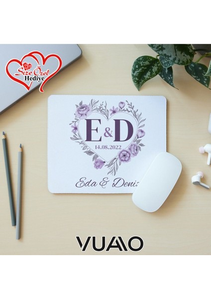 Kişiye Özel Isimli ve Harfli Desenli Mouse Pad 21X17 Cm, Kaymaz Taban - Baskılı Mousepad