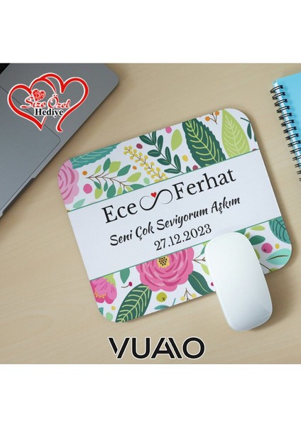 Kişiye Özel Isimli ve Tarihli Desenli Mouse Pad 21X17 Cm, Kaymaz Taban - Baskılı Mousepad