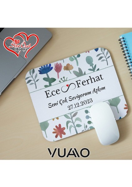 Kişiye Özel Isimli ve Tarihli Desenli Mouse Pad 21X17 Cm, Kaymaz Taban - Baskılı Mousepad
