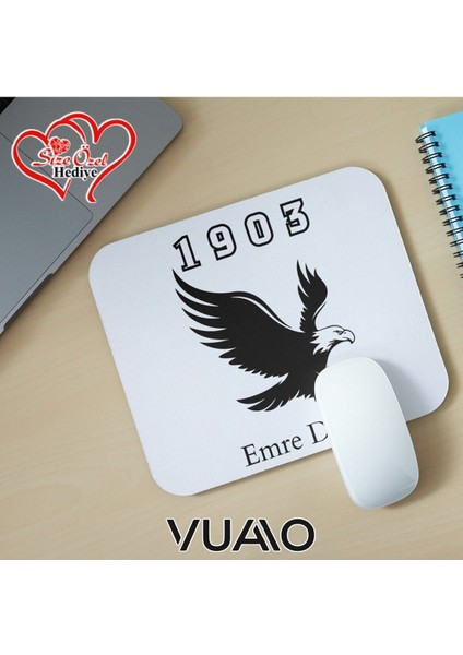Kişiye Özel Isimli ve Kartal Temalı Mouse Pad 21X17 Cm, Kaymaz Taban - Baskılı Mousepad