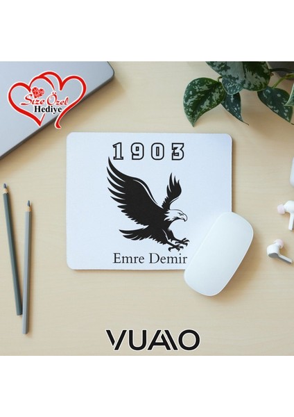 Kişiye Özel Isimli ve Kartal Temalı Mouse Pad 21X17 Cm, Kaymaz Taban - Baskılı Mousepad