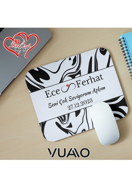 Kişiye Özel Isimli ve Tarihli Desenli Mouse Pad 21X17 Cm, Kaymaz Taban - Baskılı Mousepad