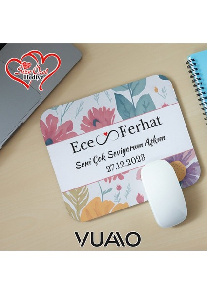 Kişiye Özel Isimli ve Tarihli Desenli Mouse Pad 21X17 Cm, Kaymaz Taban - Baskılı Mousepad