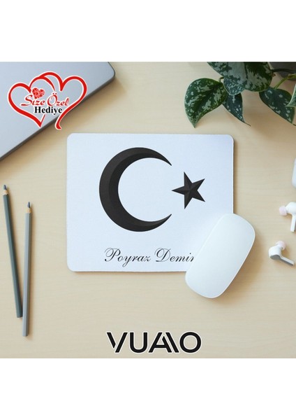 Kişiye Özel Isimli ve Türk Bayraklı Mouse Pad 21X17 Cm, Kaymaz Taban - Baskılı Mousepad