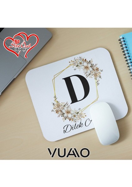 Kişiye Özel Isimli ve Harfli Desenli Mouse Pad 21X17 Cm, Kaymaz Taban - Baskılı Mousepad