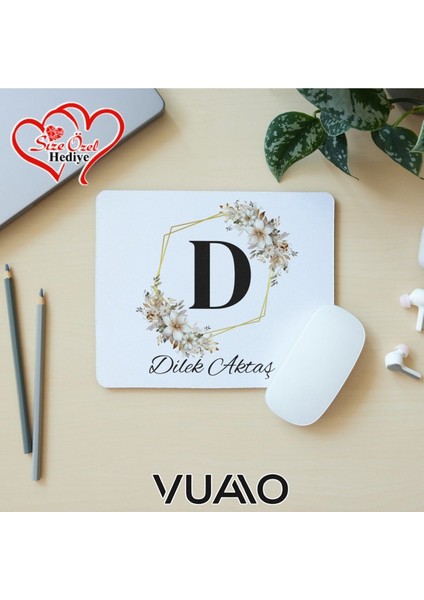 Kişiye Özel Isimli ve Harfli Desenli Mouse Pad 21X17 Cm, Kaymaz Taban - Baskılı Mousepad