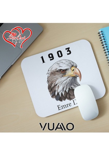 Kişiye Özel Isimli ve Kartal Temalı Mouse Pad 21X17 Cm, Kaymaz Taban - Baskılı Mousepad
